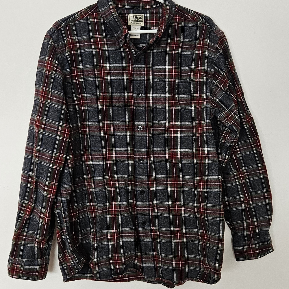 L.L.Bean Plaid Flannel Shirt - Red, Navy & Olive